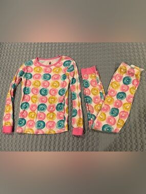 Petit Lem Pink, Teal & Yellow Donut Print Pajama Set Sz 10 Cotton Blend Long